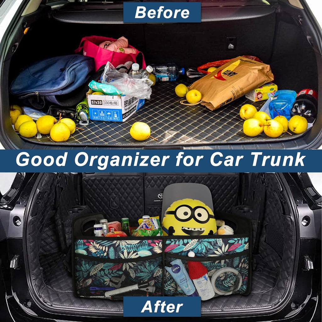 Deosk Car Trunk Organzier for suv,Car Organziers and Storage with 6 Big Pocket,Car Accessories Women/Men 50L Waterproof Polyester Car/SUV/Minivan/Truck(Medium, Leaves)