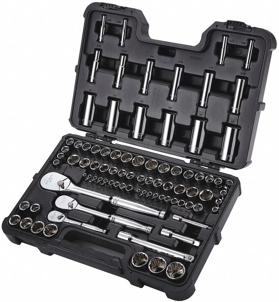 Westward 1/2", 3/8", 1/4"Drive SAE/Metric Chrome Socket Set, Number of Pieces: 86 Chrome 53PN73-1 Each