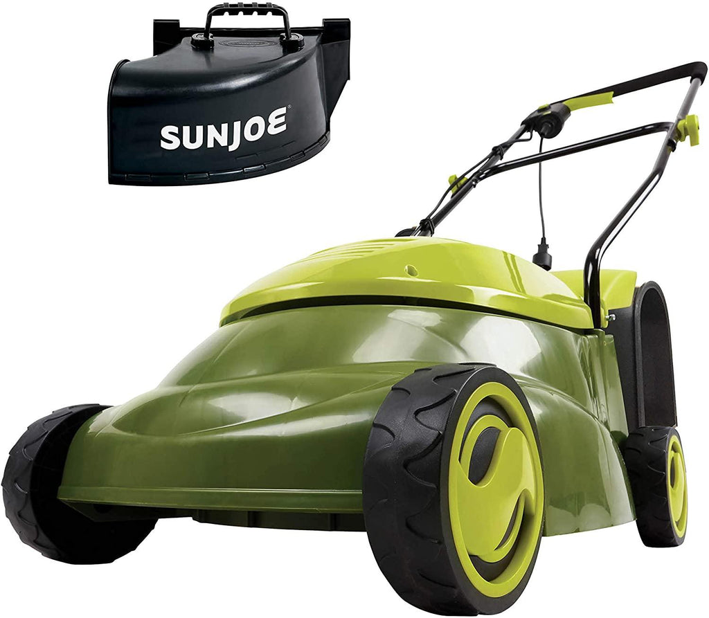 Sun Joe MJ401E-PRO Electric Lawn Mower w/Collapsible Handle, 3-Position Height Control, 10.6-Gallon Bag and Side Discharge Chute, 14"/13 Amp, Green