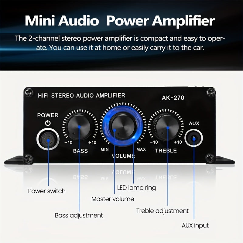 400W Mini Power Amplifier: Get Crystal Clear Audio With 2.0 Stereo Sound For Home/Car Theater System