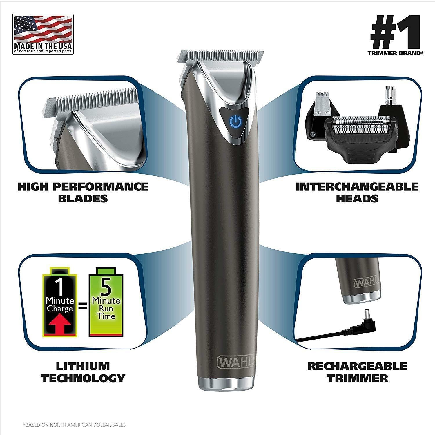 Wahl Clipper Slate  Steel Lithium Ion Plus Beard Trimmers for Men,