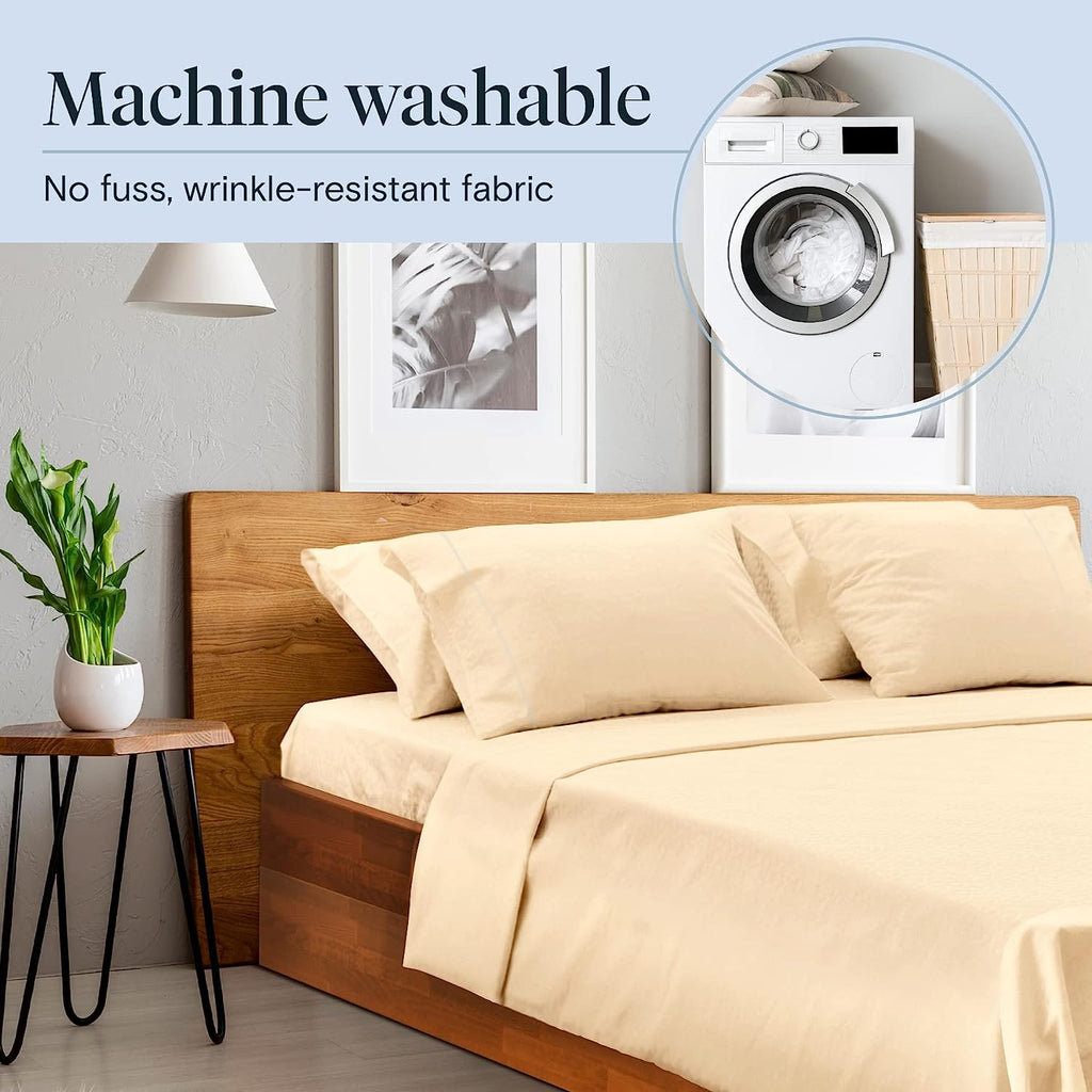 LuxClub 7 PC Split King Sheet Set Bamboo Sheets Deep Pockets 18" Eco Friendly Wrinkle Free Cooling Sheets Machine Washable Hotel Bedding Silky Soft - Cream Split King