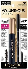 L'Oréal Paris Voluminous Original Volume Building Mascara and Infallible Eyeliner, Builds eye lashes up to 5X natural thickness, Smudge Free, Clump Free, Black, 1 kit