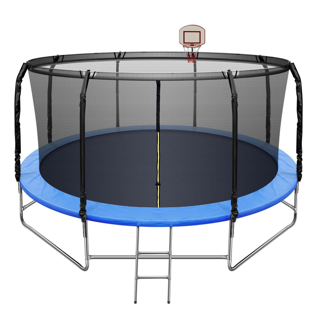 14FT Trampoline with Basketball Hoop&amp;Safety Enclosure Net for Kids/Adults Fitness Trampoline, Waterproof Jump Mat, Ladder, Spring Cover Pad Exercise Fitness Outdoor Trampoline