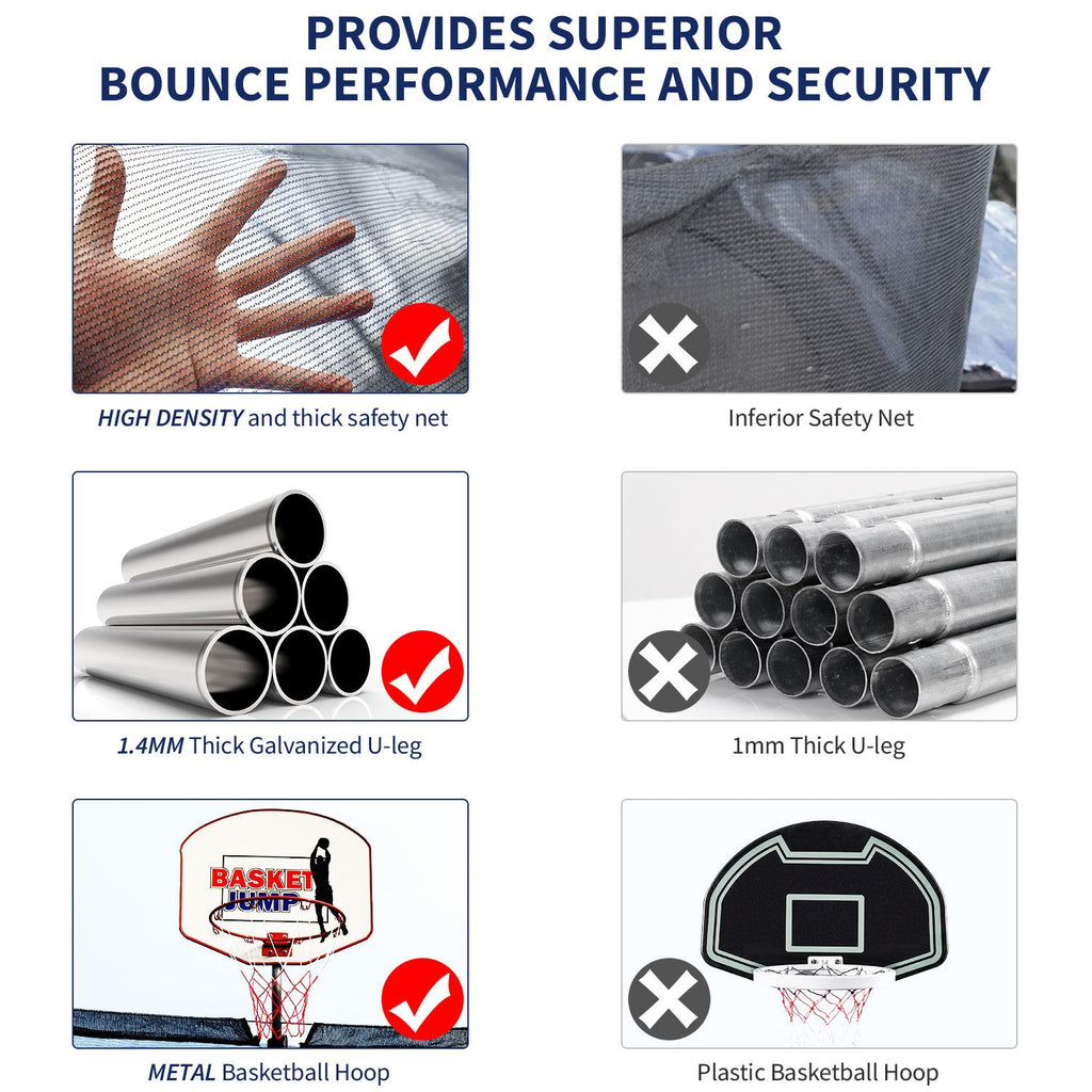 14FT Trampoline with Basketball Hoop&amp;Safety Enclosure Net for Kids/Adults Fitness Trampoline, Waterproof Jump Mat, Ladder, Spring Cover Pad Exercise Fitness Outdoor Trampoline