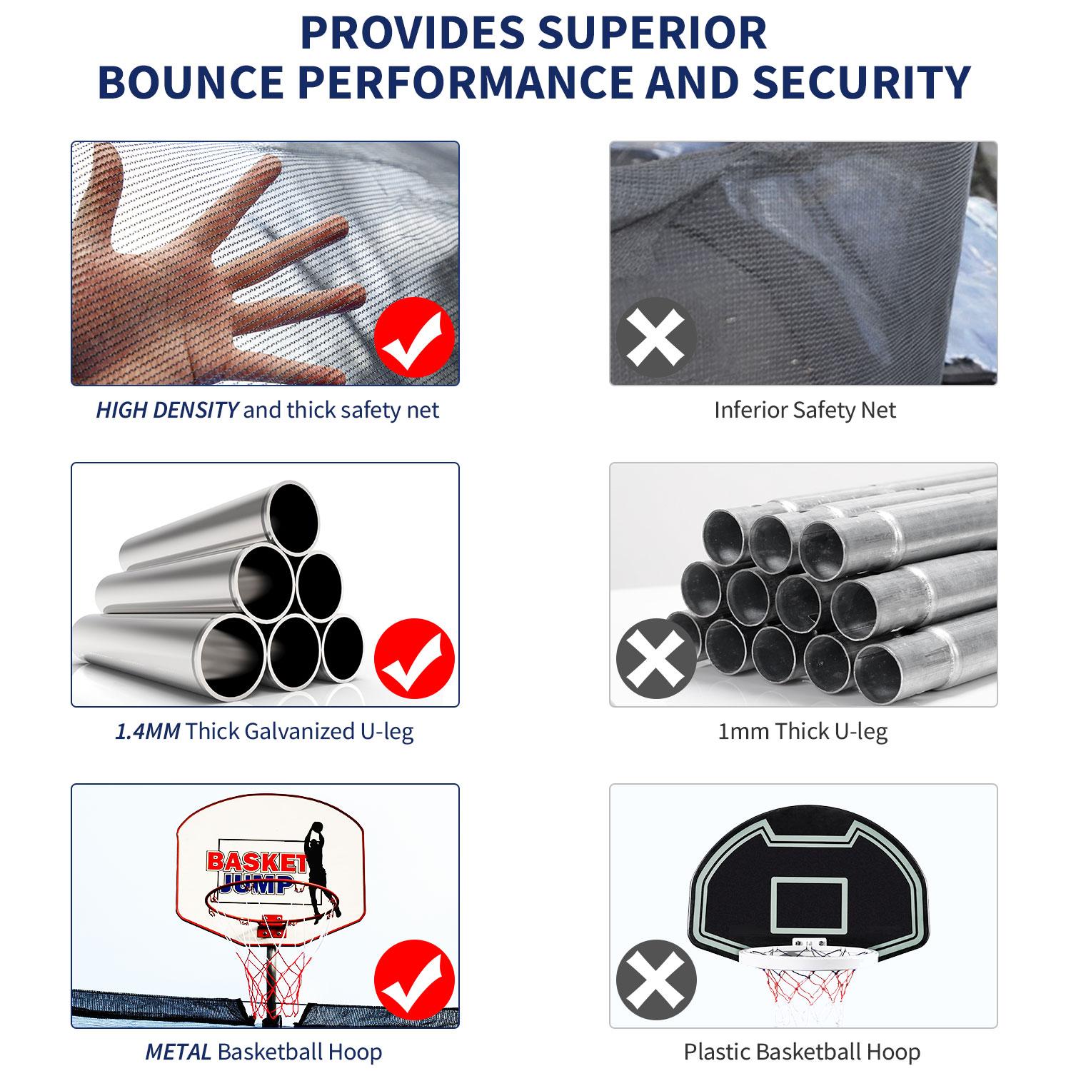 14FT Trampoline with Basketball Hoop&amp;Safety Enclosure Net for Kids/Adults Fitness Trampoline, Waterproof Jump Mat, Ladder, Spring Cover Pad Exercise Fitness Outdoor Trampoline