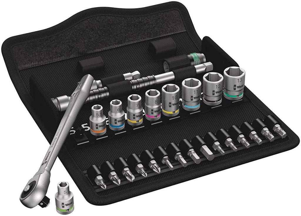 W05004017001 8100 SA 7 Zyklop Metal Ratchet Set with Push-Through Square, 1/4" Drive, Metric, 28 Pieces