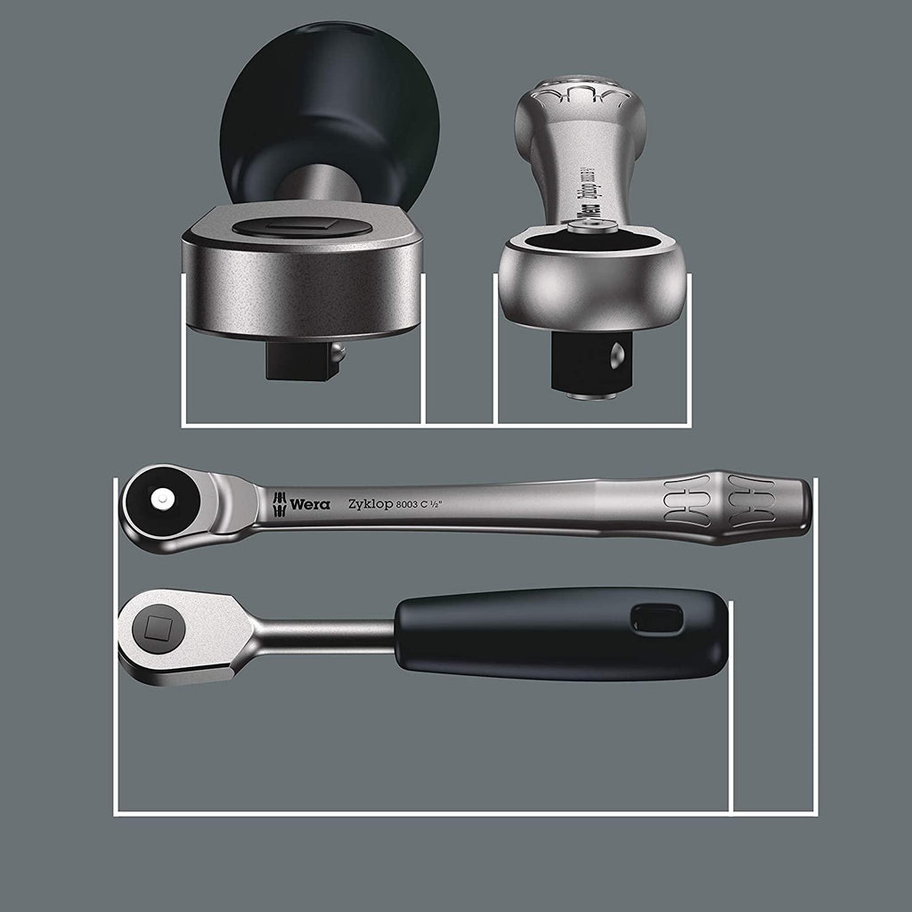 W05004017001 8100 SA 7 Zyklop Metal Ratchet Set with Push-Through Square, 1/4" Drive, Metric, 28 Pieces