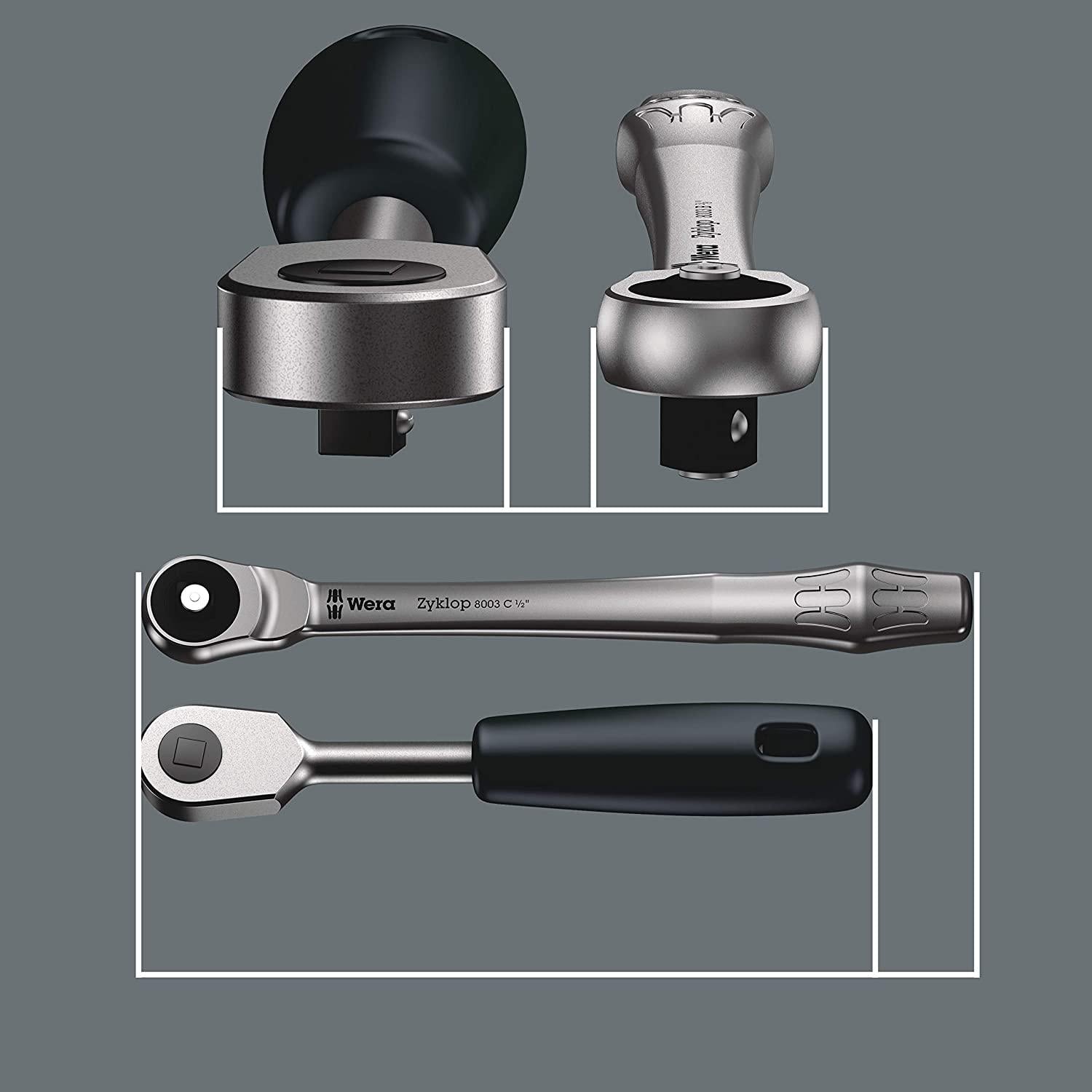 W05004017001 8100 SA 7 Zyklop Metal Ratchet Set with Push-Through Square, 1/4" Drive, Metric, 28 Pieces