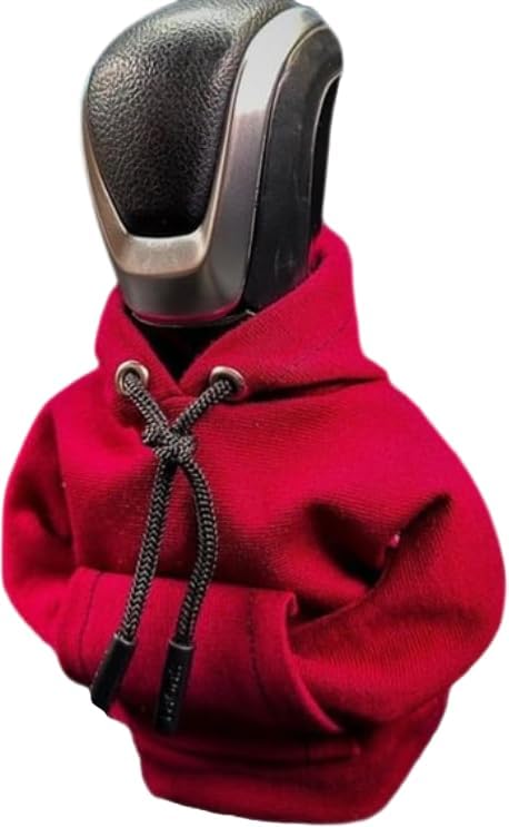 Yajeea Car Shift Knob Hoodie, Funny Gear Shift Knob Shirt Sweater, Winter Warm Shift Knob Cover Sweater Shirt, Automotive Interior Novelty Accessories Decorations, Universal Fit Knob Cover Gift (Red)
