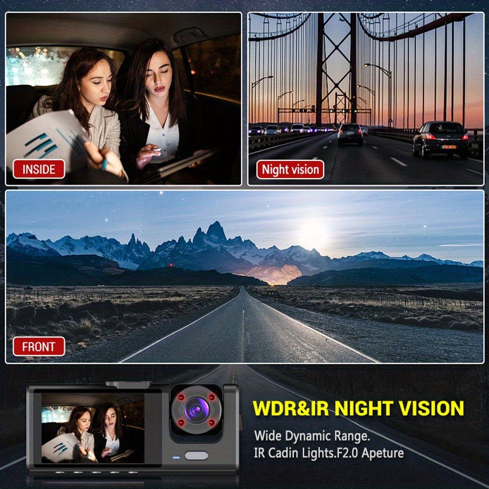 Dash Cam For Cars,Front And Inside,1080P Dual Camera With IR Night Vision,Loop Recording,Car DVR Camera With 2 Inch IPS Screen,car Dashboard Video Cam