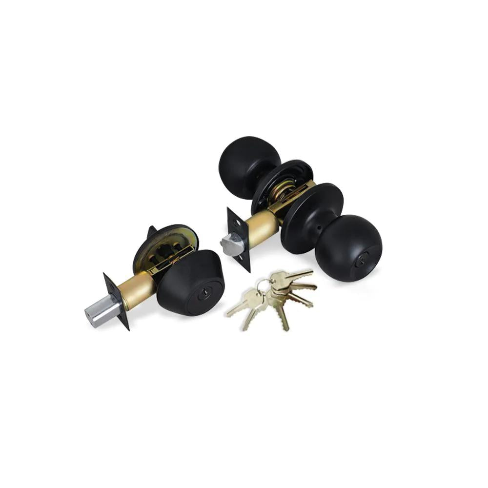 Black Entry Door Knob Combo Lock Set with Deadbolt and 18 Keys Total, (3-Pack, Keyed Alike)