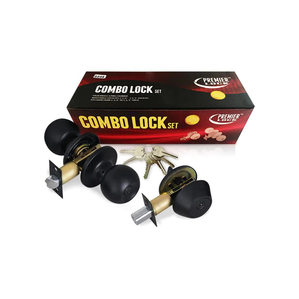 Black Entry Door Knob Combo Lock Set with Deadbolt and 18 Keys Total, (3-Pack, Keyed Alike)