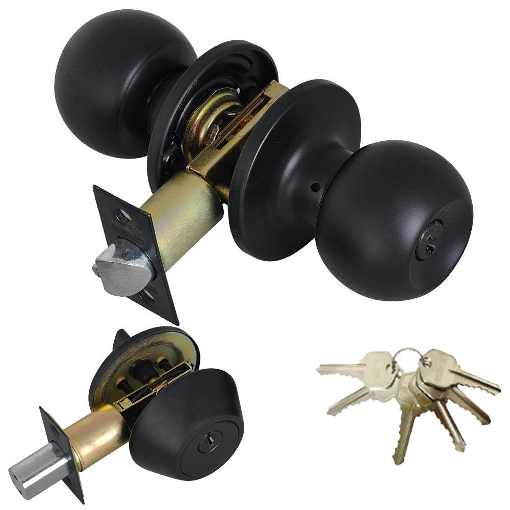 Black Entry Door Knob Combo Lock Set with Deadbolt and 18 Keys Total, (3-Pack, Keyed Alike)