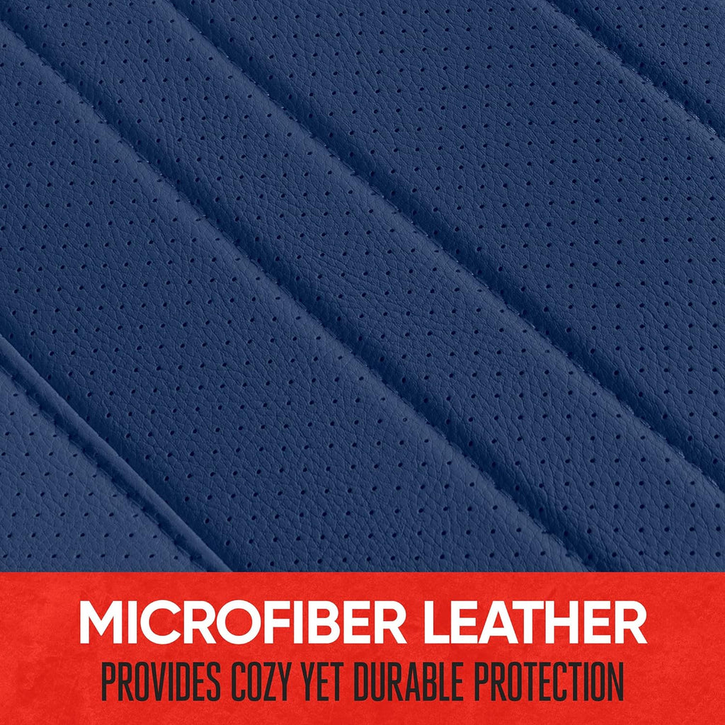 Motor Trend Seat Cover for Cars Trucks SUV, Faux Leather Rear Bench Blue Padded Car Seat Cover with Storage Pockets, Premium Interior Car Seat Cover