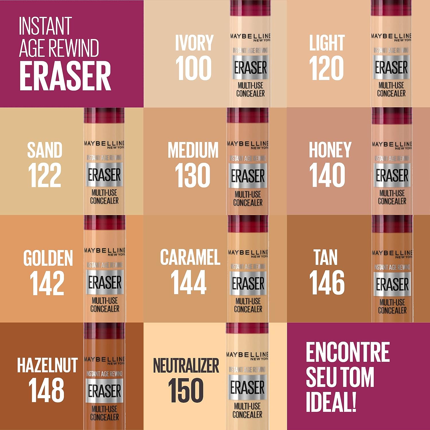 Maybelline Instant Age Rewind Eraser Dark Circles Treatment Multi-Use Concealer, 144, 1 Count (Packaging May Vary)