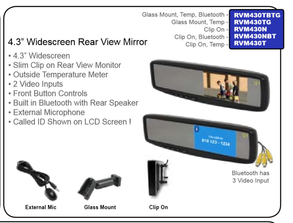 Accele RVM430TBTG 4.3" Rear View Widescreen LCD Glass Mount Mirror w/ Bluetooth and Temperature