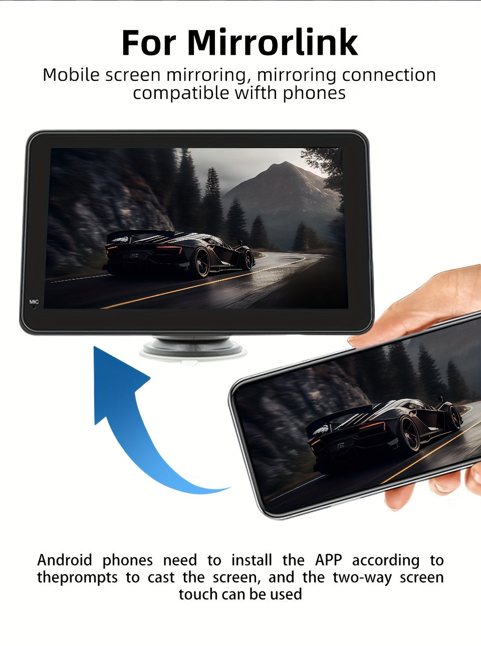 Car Stereo, Portable Wireless 7"Touch Screen For Android Auto Automatic Multimedia Player, Navigation Screen
