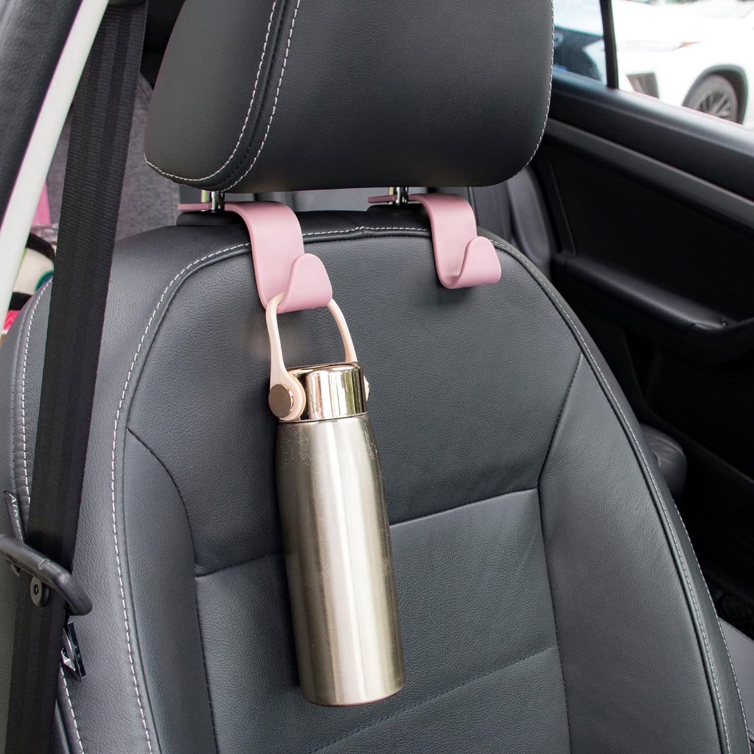 LivTee Car Seat Headrest Hook, Auto Seat Hook Hangers Storage Organizer Interior Accessories for Purse Coats Umbrellas Grocery Bags Handbag, 4-Pack - Pink