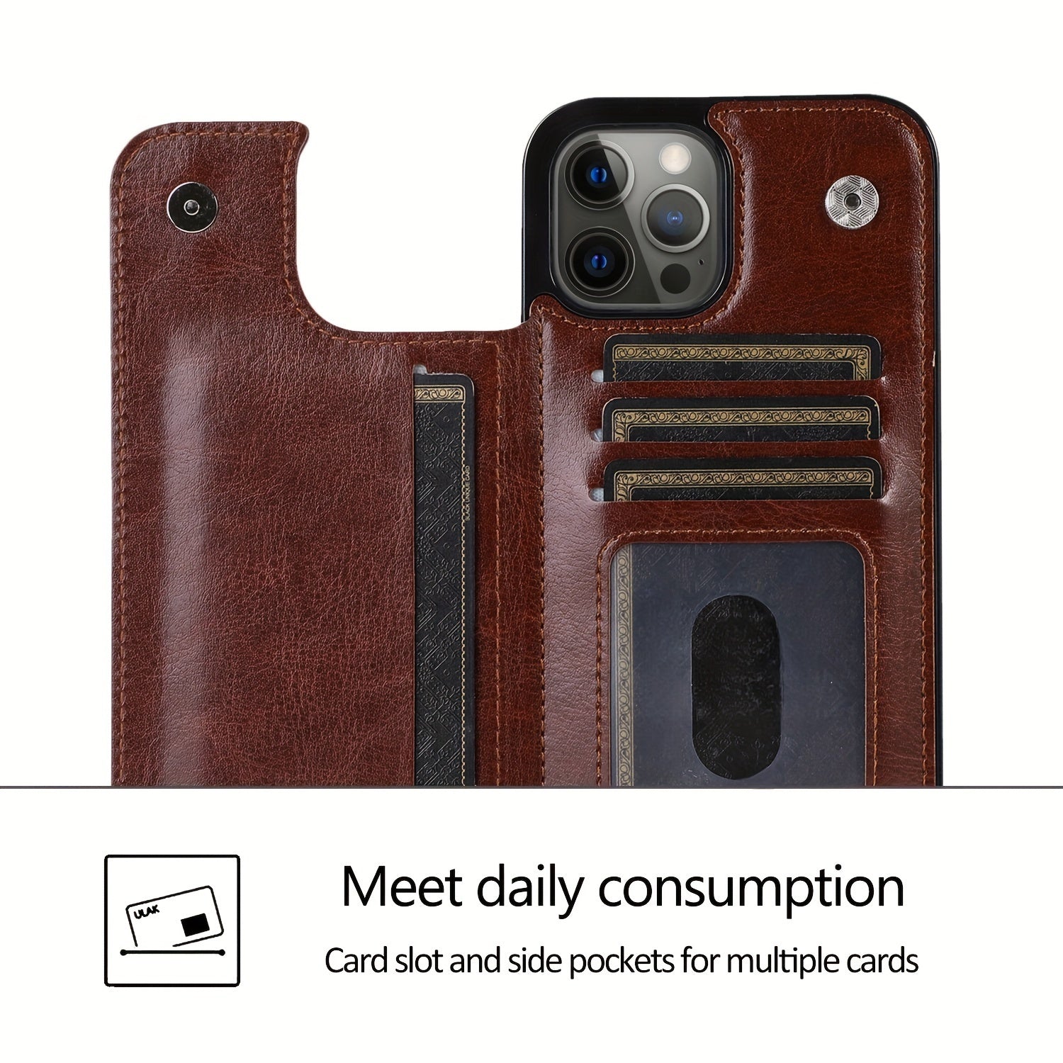 For  15/ 14/ 13/ 12/ 11 Pro Max/ Mini/ XR/ XS Max/ SE 2022/2020/ 7/ 8 Plus Wallet Case With Card Holder, PU Faux Leather Kickstand Card Slots Case, Double Magnetic Clasp And Durable Shockproof Cover