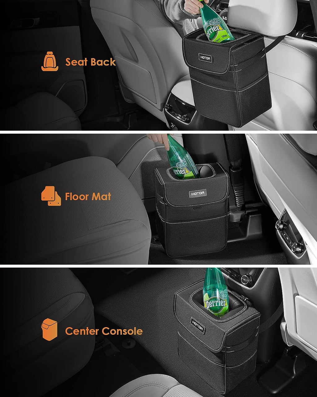 HOTOR Car Trash Can - Leak-Proof Car Organizer and Storage Bag for The Back/Front/Console of Any Cars,Sedans, SUVs &amp; Trucks Easy-to-Install Car Accessory Interior