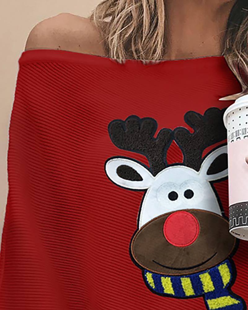 Christmas Moose Print Ribbed Top