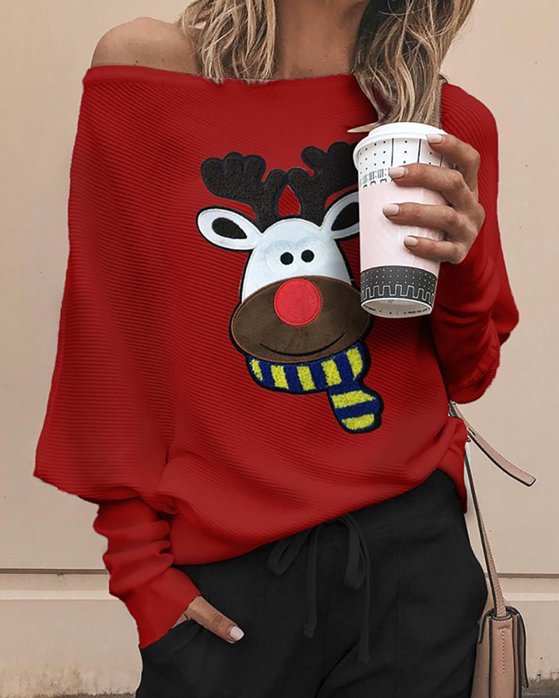 Christmas Moose Print Ribbed Top