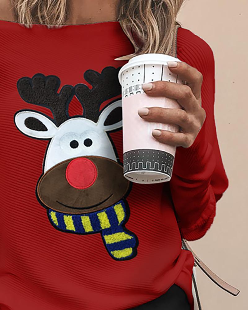 Christmas Moose Print Ribbed Top
