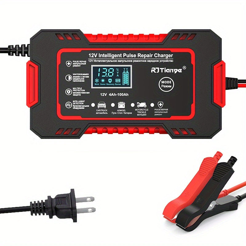 Car Battery Charger 12V 6A Pulse Repair LCD Display Smart Fast CharAGM Deep Cycle GEL Lead-Acid Charger For Auto Motorcycle