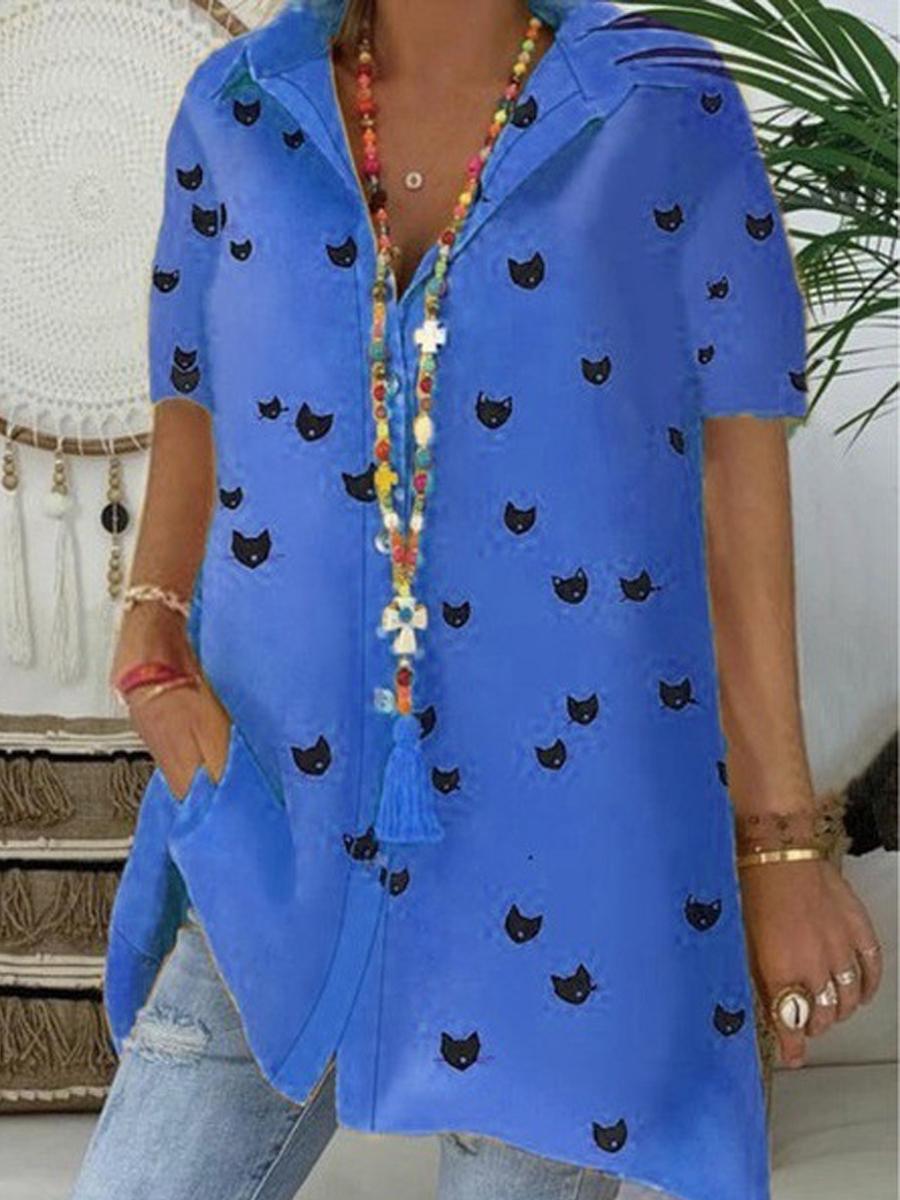 Casual Printed Short Sleeve Top*1 Shirts & Blouses