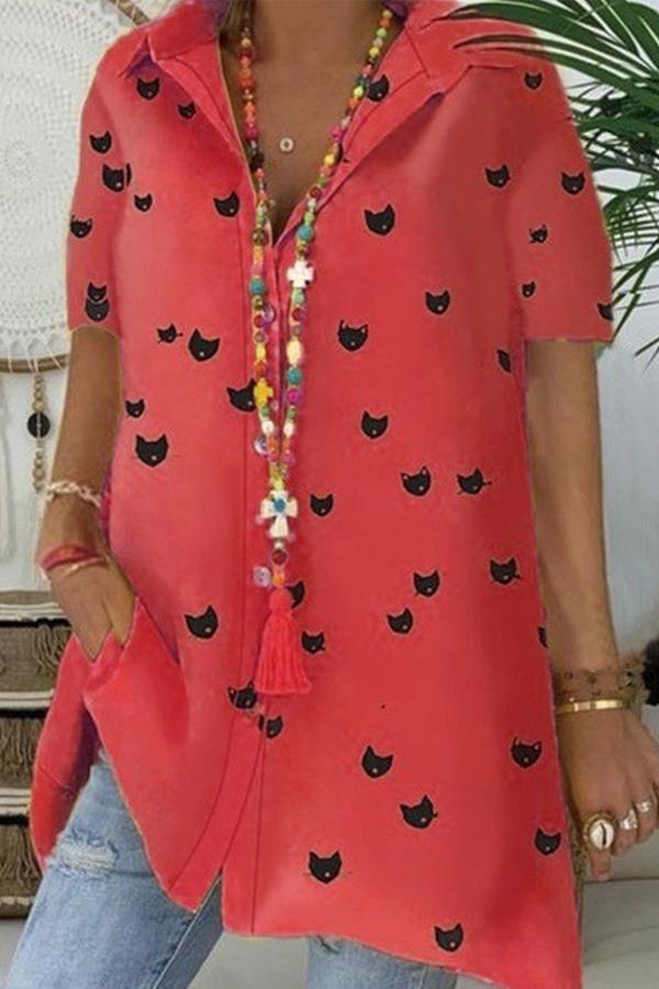 Casual Printed Short Sleeve Top*1 Shirts & Blouses