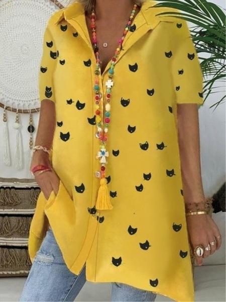 Casual Printed Short Sleeve Top*1 Shirts & Blouses