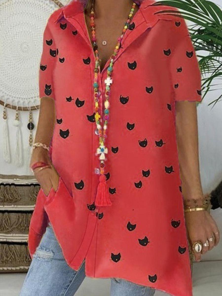 Casual Printed Short Sleeve Top*1 Shirts & Blouses