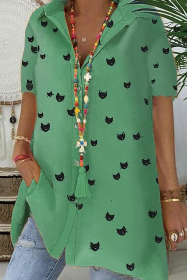Casual Printed Short Sleeve Top*1 Shirts & Blouses