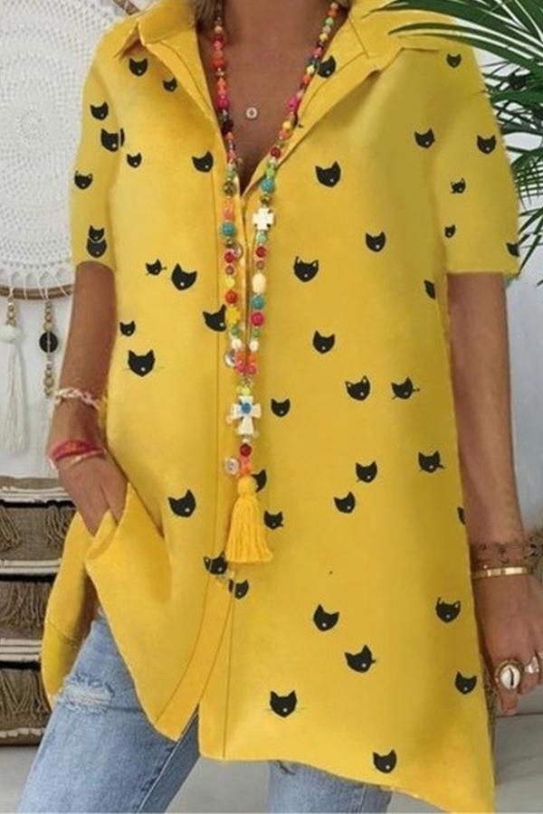 Casual Printed Short Sleeve Top*1 Shirts & Blouses