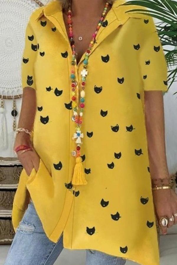Casual Printed Short Sleeve Top*1 Shirts & Blouses