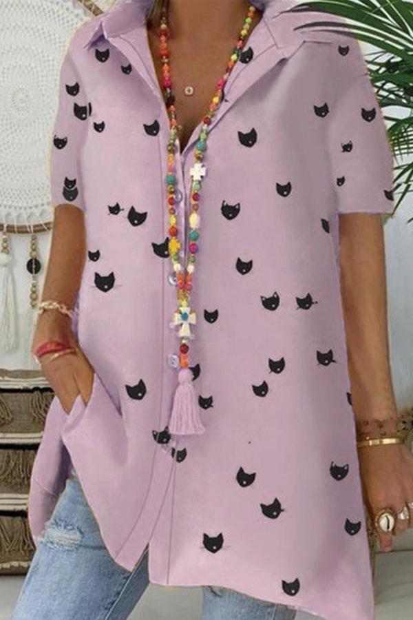 Casual Printed Short Sleeve Top*1 Shirts & Blouses