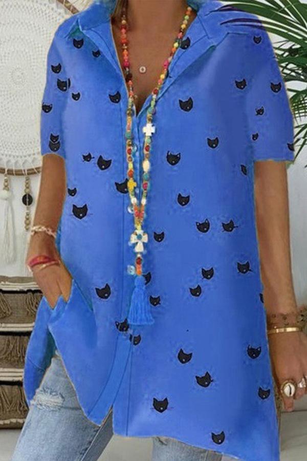 Casual Printed Short Sleeve Top*1 Shirts & Blouses