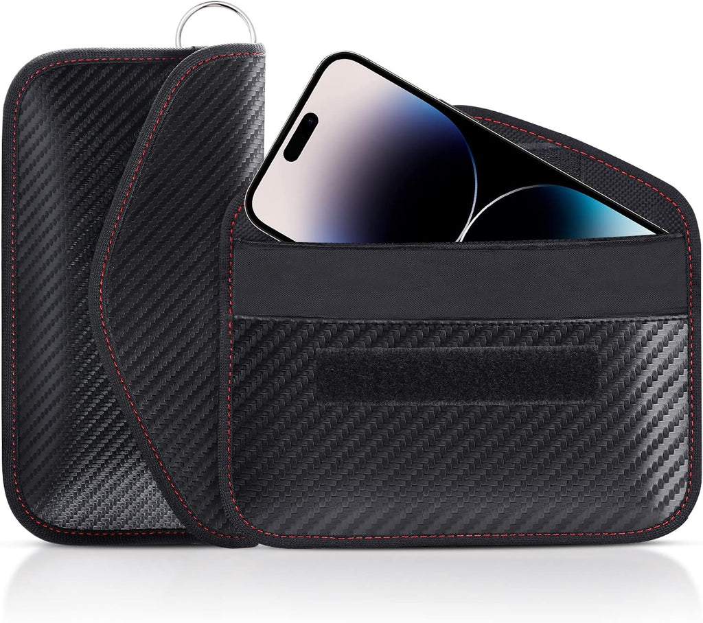 LANPARD Faraday Bag for Phones and Car Keys, 2 Pack RFID Signal Blocking Bag, Carbon Fiber Material Shielding Case for Cell Phone Privacy Protection &amp; Key Fob, Anti-Tracking Anti-Hacking Case Blocker