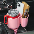 JoyTutus Cup Holder with Storage Box, Cup Holder Expander for Car, Large Car Cup Holder Adapt Most Regular Cup Holder 18-40oz, with Attached Organizer, Pink