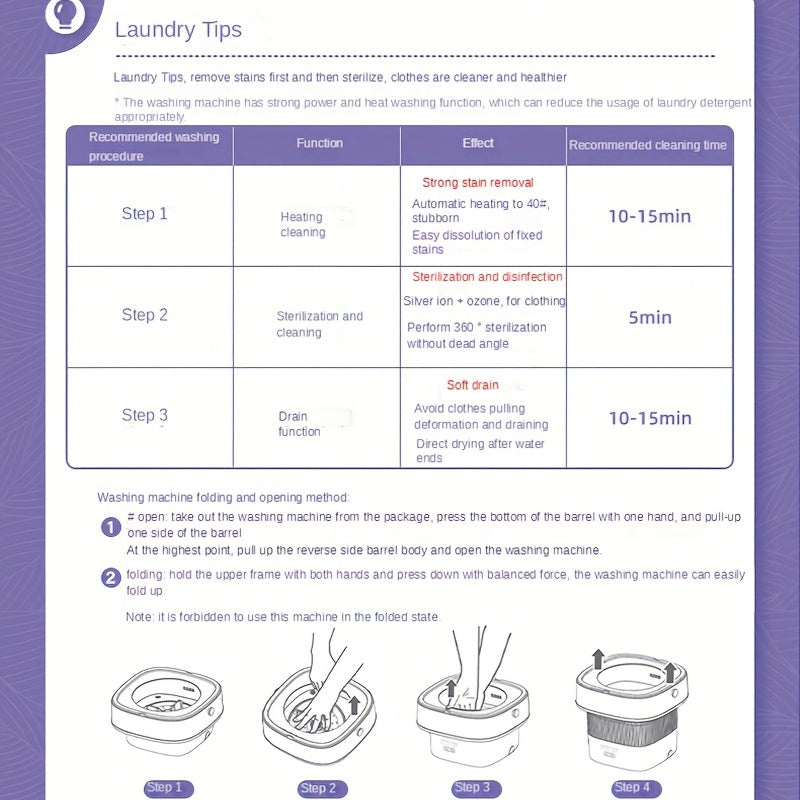 1pc Portable Mini Washing Machine Collapsible Bucket, 8L/3 Modes Effective Steri-lizing Washer With Drain Basket , Underwear Suitable For RV, Travel