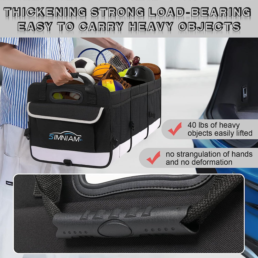 Simniam Large Car Trunk Organizer - with 5 Compartments Trunk Organizers and Storage SUV, Reinforced Handle, Securing Straps, Trunk Organizer Available for Car, SUV, Truck, Minivan