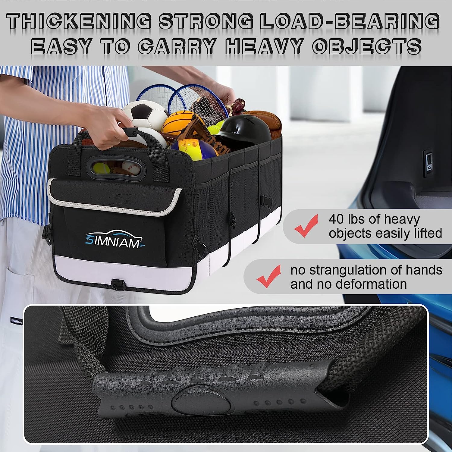 Simniam Large Car Trunk Organizer - with 5 Compartments Trunk Organizers and Storage SUV, Reinforced Handle, Securing Straps, Trunk Organizer Available for Car, SUV, Truck, Minivan