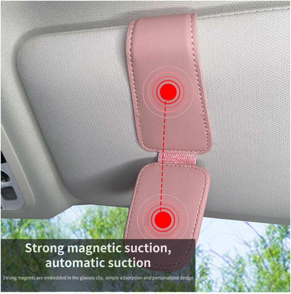 CHOSMOYI Magnetic Leather Sunglass Holder for Car, Sunglasses Clip for Car Visor, Auto Interior Accessories Universal for Different Size Eyeglasses(Pink)