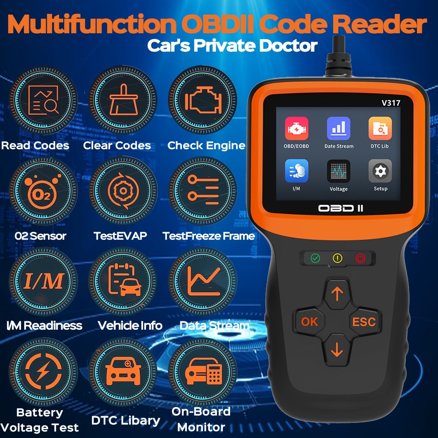 OBD2 Scanner Auto Check Car Engine Clear Fault Code Reader Automotive Diagnostic Scan Tester Tools Kit Color Screen,Car OBDII/EOBD Scan Tool