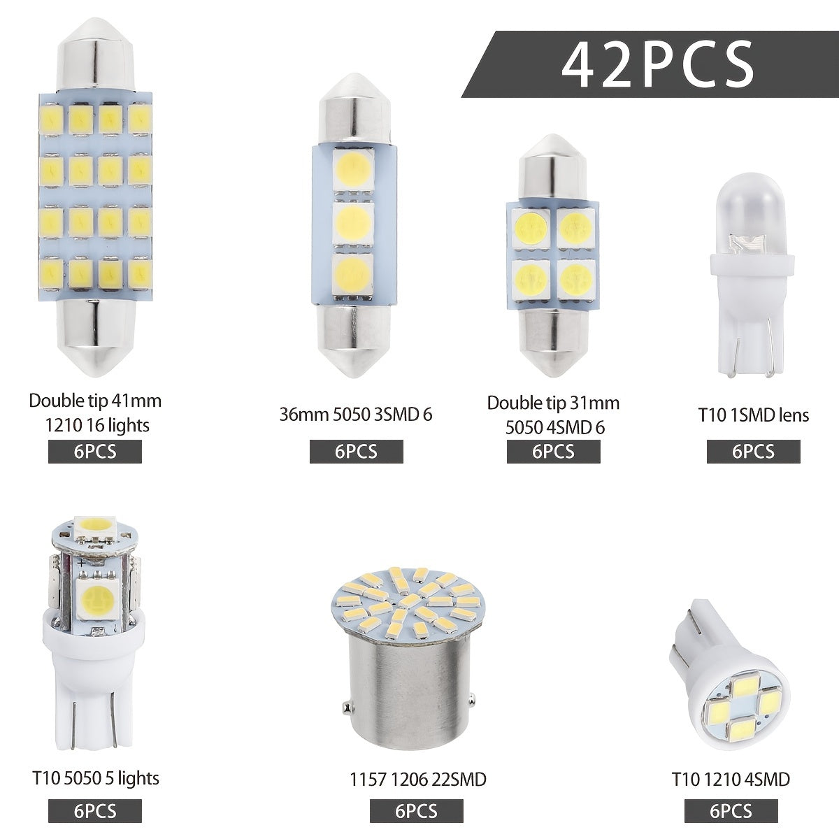 42PCS Xenon White SMD LED Bulb - 6000K Interior Light Bulbs for Cars, RVs &amp; Trunks - T10 Reading Light