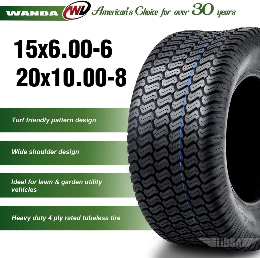 Set of 4 New Lawn Mower Turf Tires 15x6-6 Front & 20x10-8 Rear /4PR -13016/13040