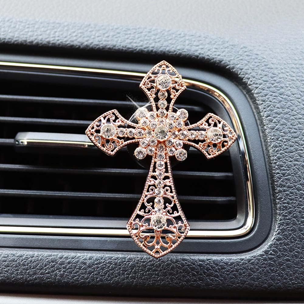 ZOSTLAND Rhinestone Car Decorative Clip,Car Air Fresheners,Metal Car Vent Clip,Bling Car Air Vent，Personalized Automotive Interior Decoration Accessories,Car Decor Gift for women,men (2pcs Cross)