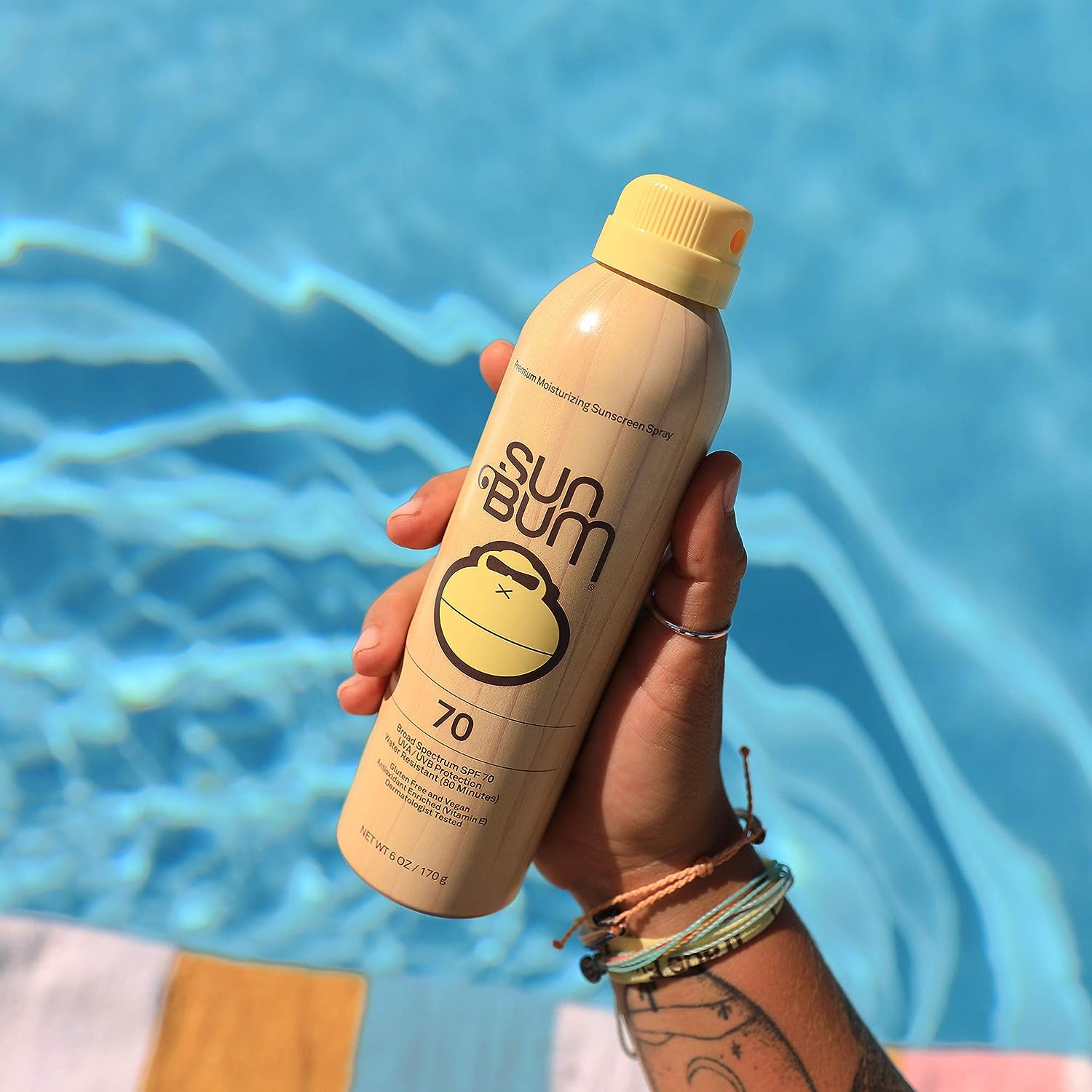 Sun Bum Original SPF 70 Sunscreen Spray |Vegan and Hawaii 104 Reef Act Compliant (Octinoxate &amp; Oxybenzone Free) Broad Spectrum Moisturizing UVA/UVB Sunscreen with Vitamin E | 6 oz