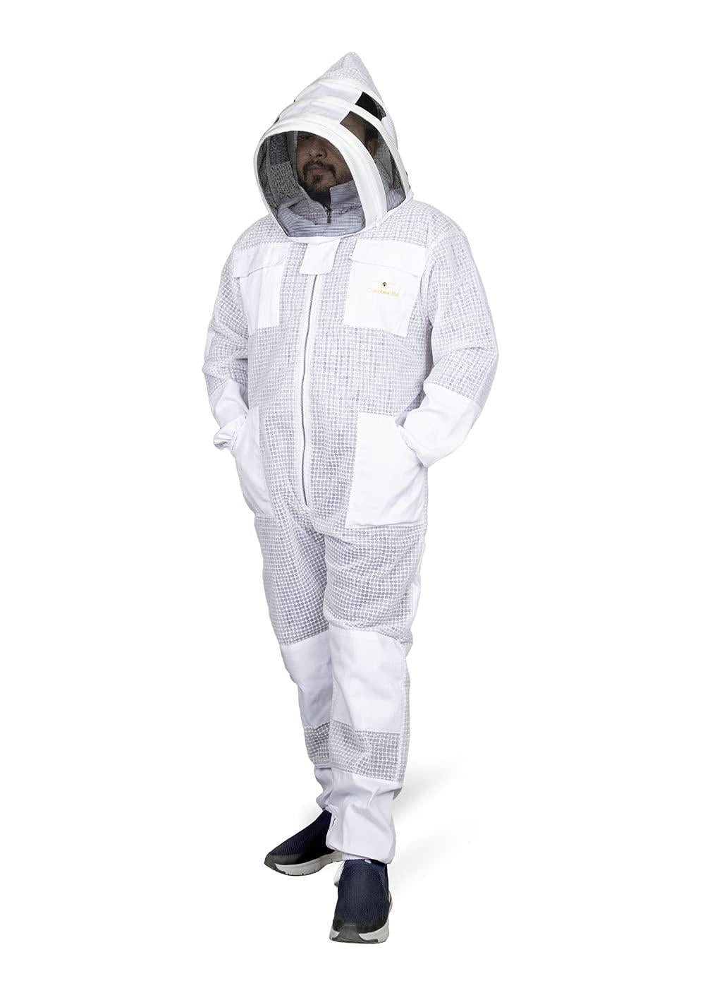Sting Proof Premium 3 Layer Unisex White Mesh Beekeeping Suit Ultra Ventilated Beekeeping Suit Fencing Veil-L